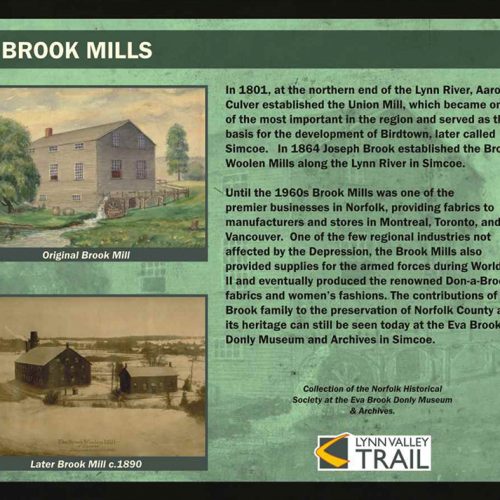 Brook mills historical information sign